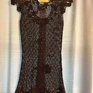 Moda International Brown Crochet Mesh Top